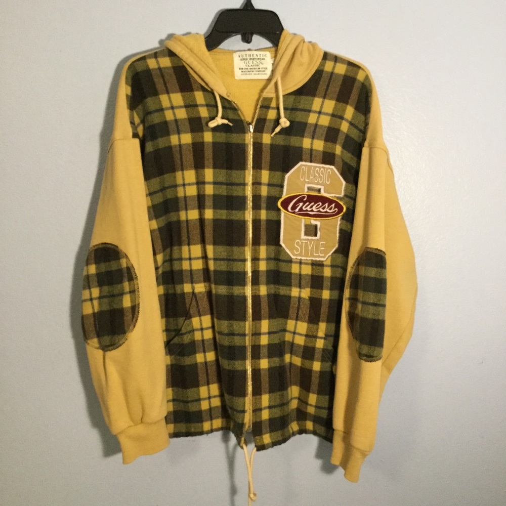 Vintage Guess Classic Plaid Zipper Hoodie Medium